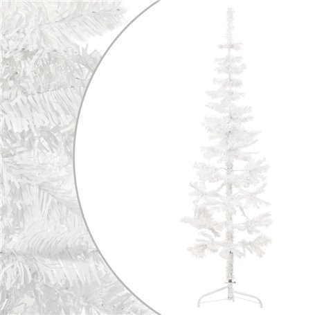 vidaXL Demi sapin de Noël artificiel mince avec support Blanc 150 cm