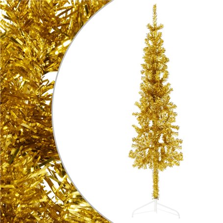 vidaXL Demi sapin de Noël artificiel mince avec support Doré 120 cm