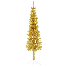 vidaXL Demi sapin de Noël artificiel mince avec support Doré 150 cm