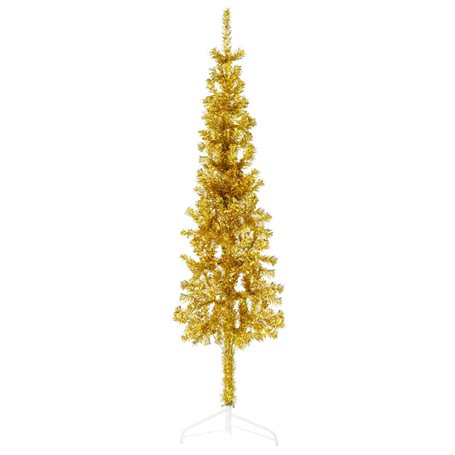 vidaXL Demi sapin de Noël artificiel mince avec support Doré 150 cm