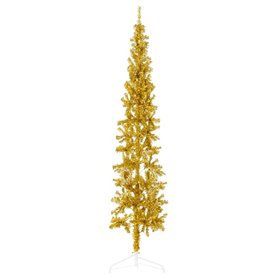 vidaXL Demi sapin de Noël artificiel mince avec support Doré 180 cm