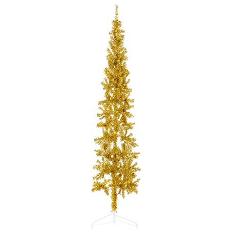 vidaXL Demi sapin de Noël artificiel mince avec support Doré 180 cm