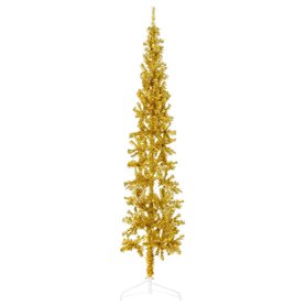 vidaXL Demi sapin de Noël artificiel mince avec support Doré 210 cm