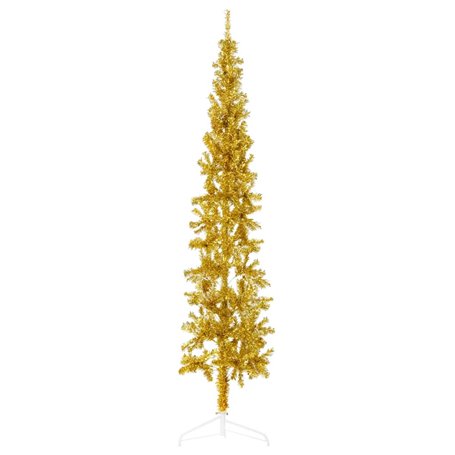 vidaXL Demi sapin de Noël artificiel mince avec support Doré 210 cm