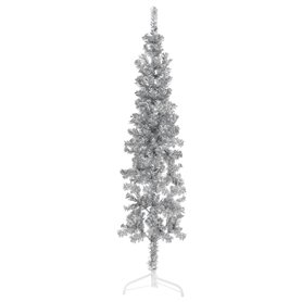 vidaXL Demi sapin de Noël artificiel mince avec support Argenté 150 cm