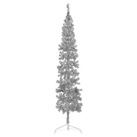 vidaXL Demi sapin de Noël artificiel mince avec support Argenté 210 cm