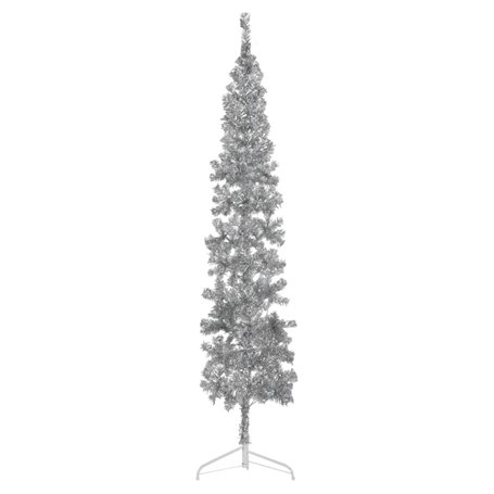 vidaXL Demi sapin de Noël artificiel mince avec support Argenté 210 cm