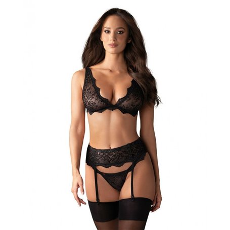 Ensemble de Lingerie en Dentelle Obsessive Emperita Noir S/M