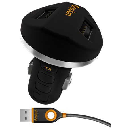 Chargeur voiture double 2.1A + Câble USB A/30 PINS 1m Noir Unplug