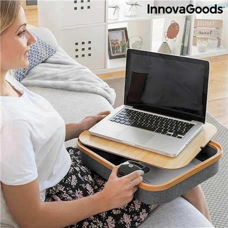 Bureau Portatif avec Plateau de Rangement Larage InnovaGoods Gris (Reconditionné B)