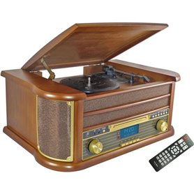 INOVALLEY RETRO29E-N Chaîne Hifi vinyle style rétro - Bluetooth 5.0 - 2x20W - Lecteur CD / K7 audio - Radio FM - Port USB 2.0