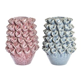 Vase DKD Home Decor Fleur Rose Turquoise 18 x 18 x 27 cm Grès 20 x 20 x 27 cm méditerranéen (2 Unités)