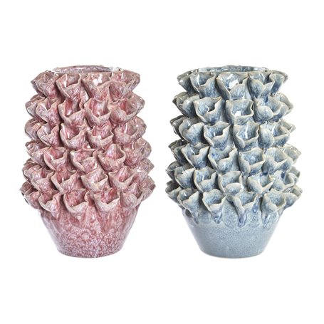Vase DKD Home Decor Fleur Rose Turquoise 18 x 18 x 27 cm Grès 20 x 20 x 27 cm méditerranéen (2 Unités)