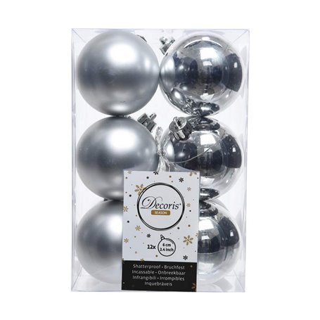 Boules de Noël Decoris 12 Unités Argenté Argent Plastique Ø 6 cm