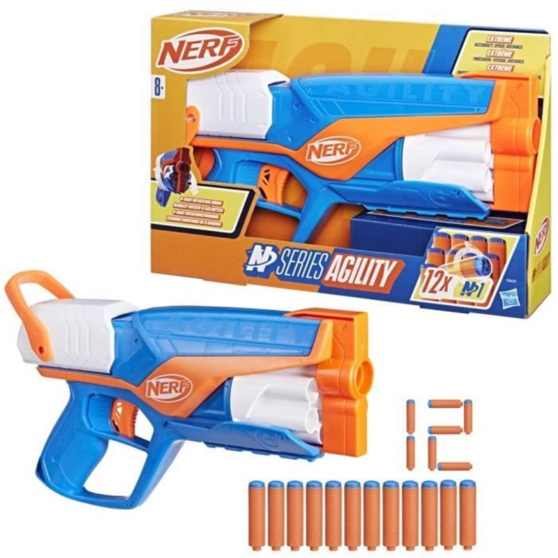 NERF blaster Agility N Series, 12 fléchettes Nerf N1 uniquement pour les blasters Nerf N Series, barillet 6 fléchettes,