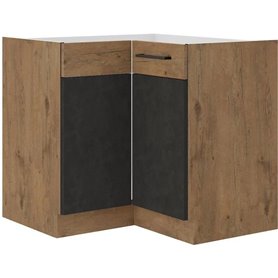 Meuble bas d'angle ROCK - Mélaminé décor chene lancelot et gris matera - 1 porte - L89 x H84 cm - Plan de travail non inclus