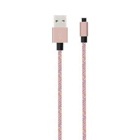 Câble Tissé USB A/micro USB 2m Rose - 2.1A Bigben