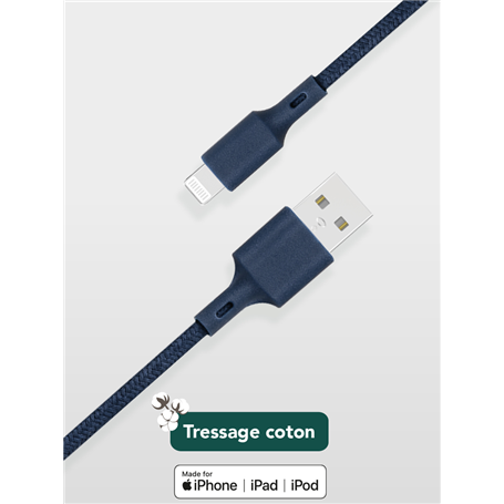 Câble Recyclable USB A/Lightning 2m Bleu Just Green