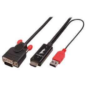 Lindy 41455 câble vidéo et adaptateur 1 m HDMI + USB VGA (D-Sub) Noir