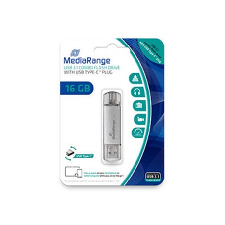 MediaRange MR935 lecteur USB flash 16 Go USB Type-A / USB Type-C 3.2 Gen 1 (3.1 Gen 1) Argent