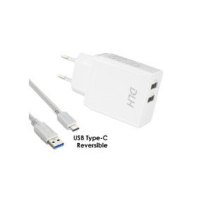 DLH CHARGEUR SECTEUR 2 PORTS USB 12W AVEC CABLE USB-C