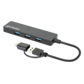 Manhattan 180863 hub & concentrateur USB 3.2 Gen 1 (3.1 Gen 1) Type-A + Type-C 5000 Mbit/s Noir