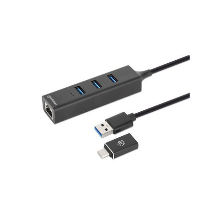 Manhattan 180894 hub & concentrateur USB 3.2 Gen 1 (3.1 Gen 1) Type-A + Type-C 5000 Mbit/s Noir