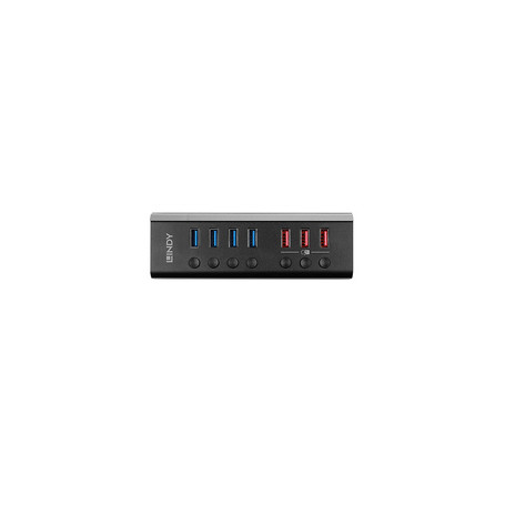 Lindy 4 Port USB 3.0 Hub with 3 Quick Charge 3.0 Ports USB 3.2 Gen 1 (3.1 Gen 1) Type-B 5000 Mbit/s Noir