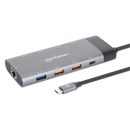 Manhattan 130714 station d'accueil Avec fil USB 3.2 Gen 2 (3.1 Gen 2) Type-C Gris