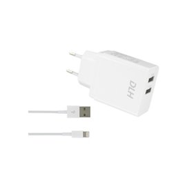 DLH CHARGEUR SECTEUR 2 PORTS USB 12W AVEC CABLE APPLE LIGHTNING POUR IPHONE ET IPAD