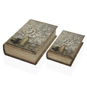 Boîte Décorative Versa Livre Fleurs Toile Bois MDF 7 x 27 x 18 cm