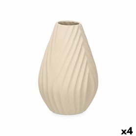 Vase Beige Céramique 21 x 31 x 21 cm (4 Unités) Rayures