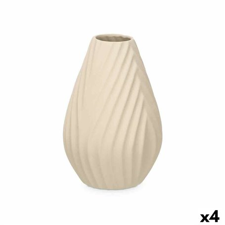 Vase Beige Céramique 21 x 31 x 21 cm (4 Unités) Rayures