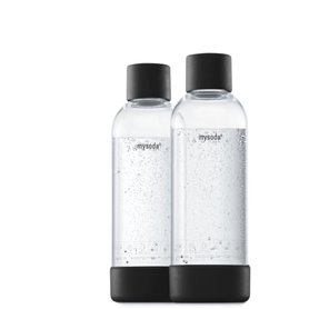 Pack de 2 bouteilles MYSODA en PET et Biocomposite 1L - Noir - Systeme quick-lock