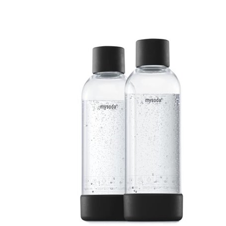 Pack de 2 bouteilles MYSODA en PET et Biocomposite 1L - Noir - Systeme quick-lock