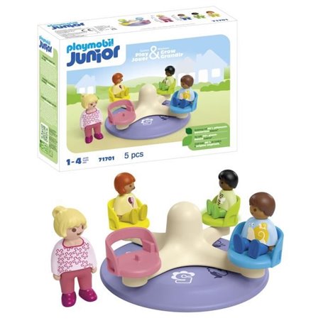 PLAYMOBIL Junior 71701 Enfants et tourniquet - Comprend quatre personnages et un tourniquet - Des 1 an