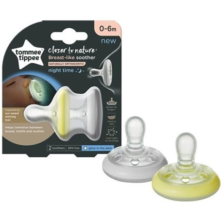 Sucette Tommee Tippee Closer to Nature Nuit Fluorescente 0-6m Lot de 2 - Silicone - Rose