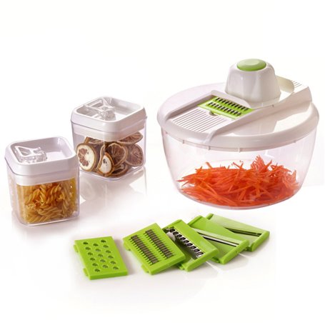 Herzberg Cooking Herzberg HG-8032 : Trancheuse à légumes avec bol et ensemble de récipients de stockage
