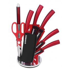 Herzberg  Ensemble de 8 couteaux avec support en acrylique - Rouge