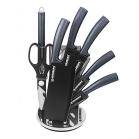 Herzberg Ensemble de 8 couteaux avec support en acrylique - Carbone