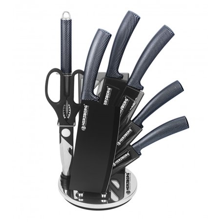Herzberg Ensemble de 8 couteaux avec support en acrylique - Carbone
