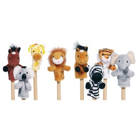 GOKI Lot de 8 Marionnettes à doigt animaux sauvages