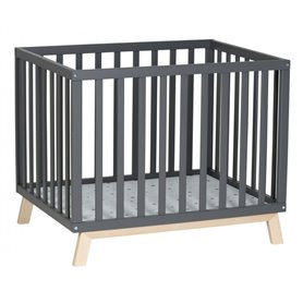 Parc bébé réglable hêtre massif laqué gris et clair Holly L 97 x H 75 x P 79 cm