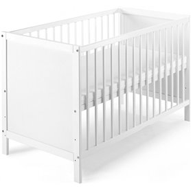 Lit bébé à barreaux bois blanc Leo 60 Couchage 60x120 cm - L 124 x H 77 x P 65 cm