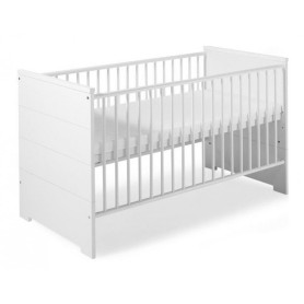 Lit bébé 70x140 cm bois laqué blanc Eco Stripe L 145 x H 85 x P 77 cm