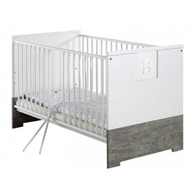 Lit bébé 70x140 cm bois laqué blanc et gris Eco Star L 145 x H 85 x P 77 cm