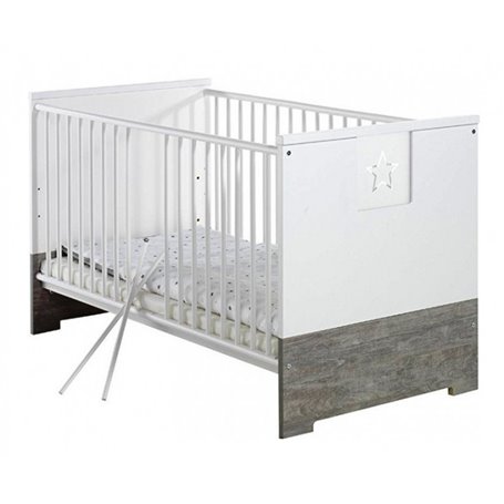 Lit bébé 70x140 cm bois laqué blanc et gris Eco Star L 145 x H 85 x P 77 cm