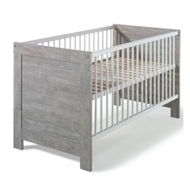 Lit bébé 70x140 cm hêtre massif blanc et gris Nordic Driftwood L 145 x H 85 x P 77 cm