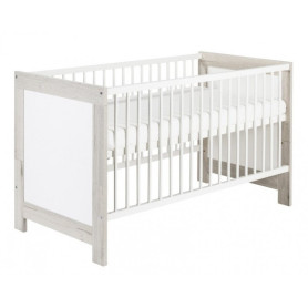 Lit bébé 70x140 cm hêtre massif laqué blanc et gris Nordic Halifax L 145 x H 85 x P 77 cm