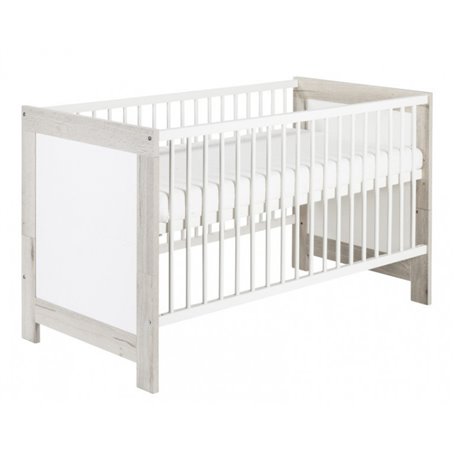 Lit bébé 70x140 cm hêtre massif laqué blanc et gris Nordic Halifax L 145 x H 85 x P 77 cm